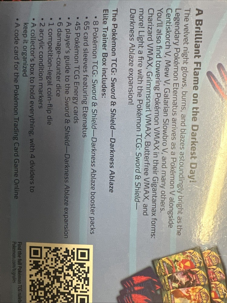 Pokemon Darkness Ablaze ETB - small tear on top.