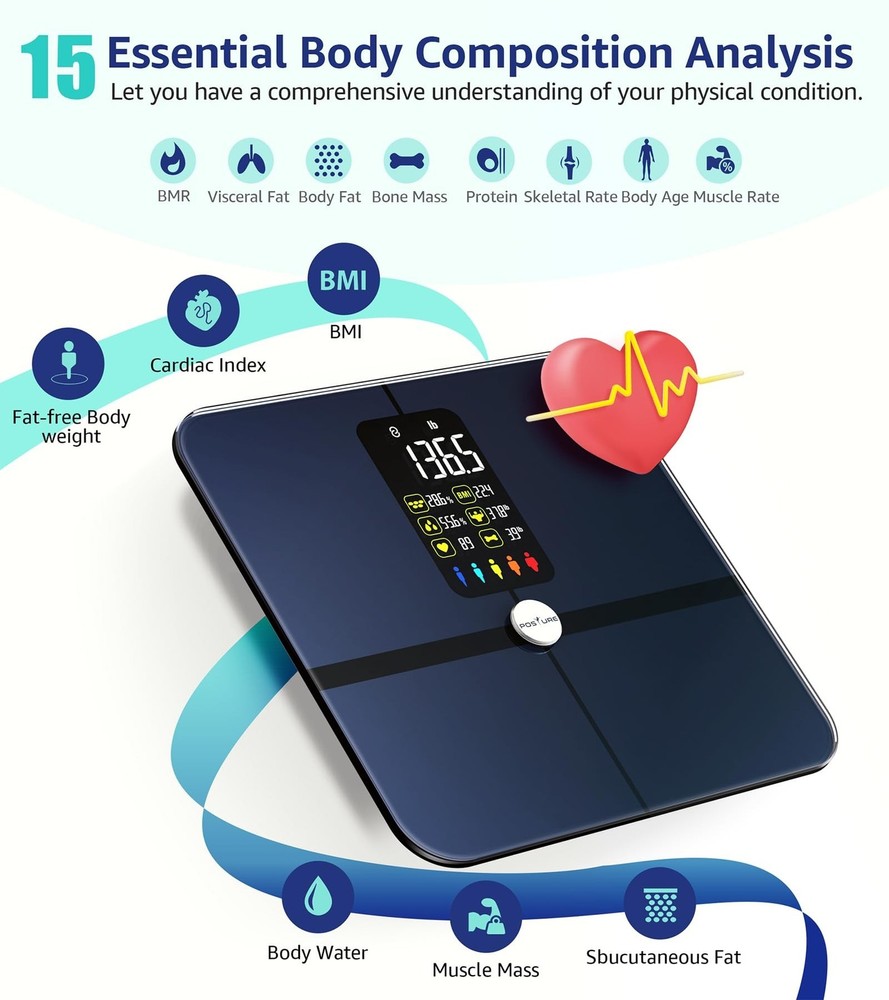 Body Fat Scale, Posture Extra Large Display Digital Bathroom Wireless Weight ...