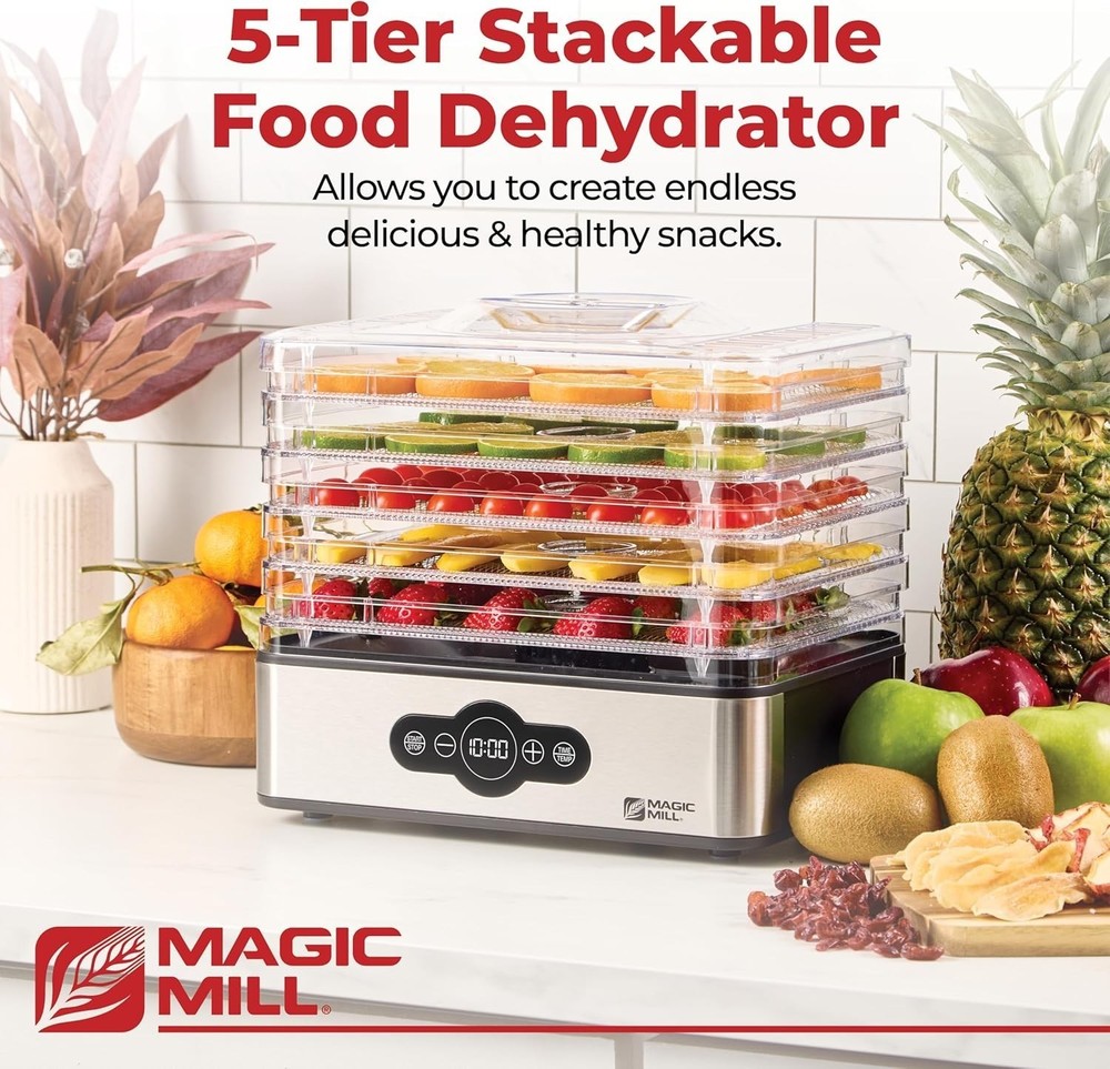 5 Stackable Trays Electric Food Dehydrator Machine 48H Digital Adjustable Timer