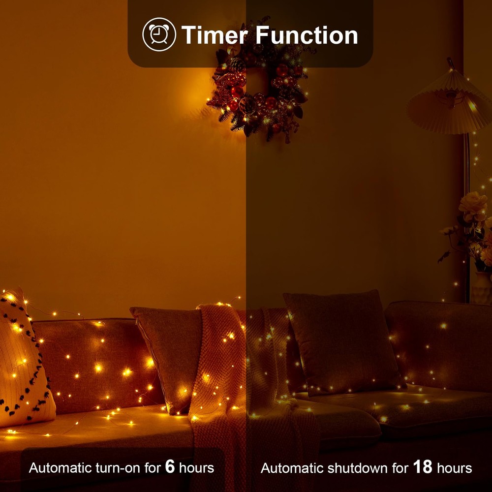 1 Pack 16.4ft Battery Operated String Lights with Timer, Warm White with Sync...