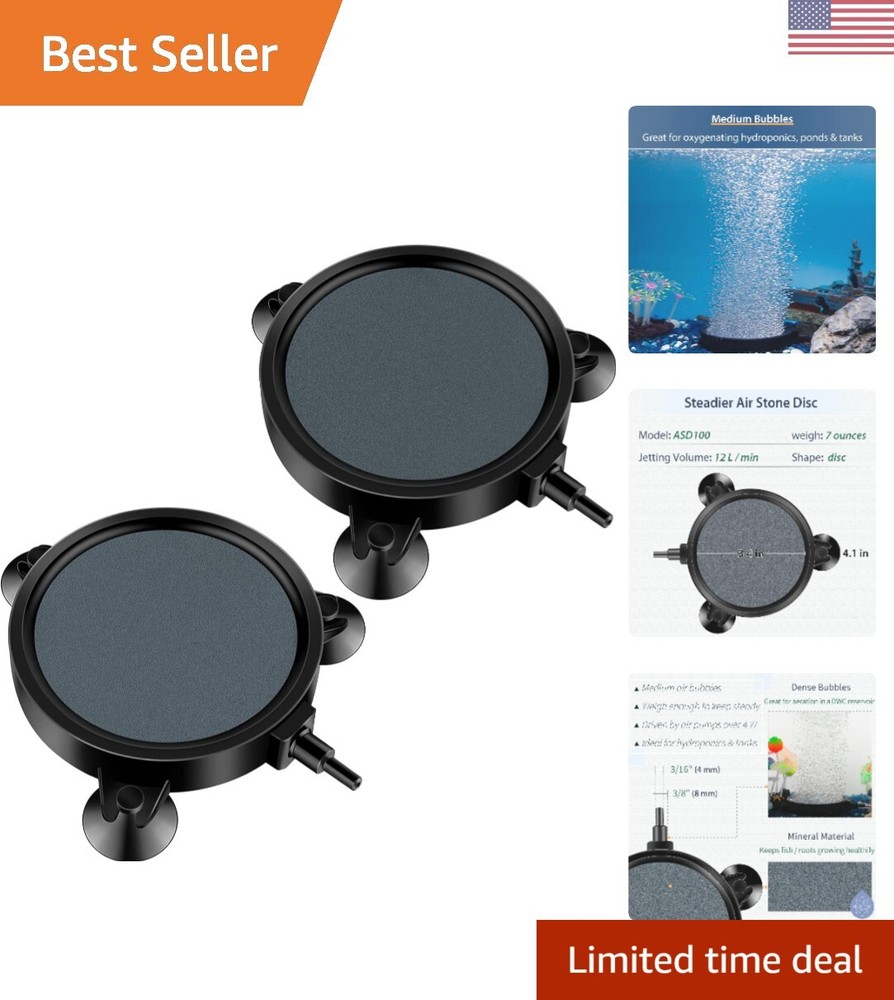 4 Inch Air Stone Disc Bubble Diffuser for Aquariums, Fish Tanks & Ponds - 2 Pack