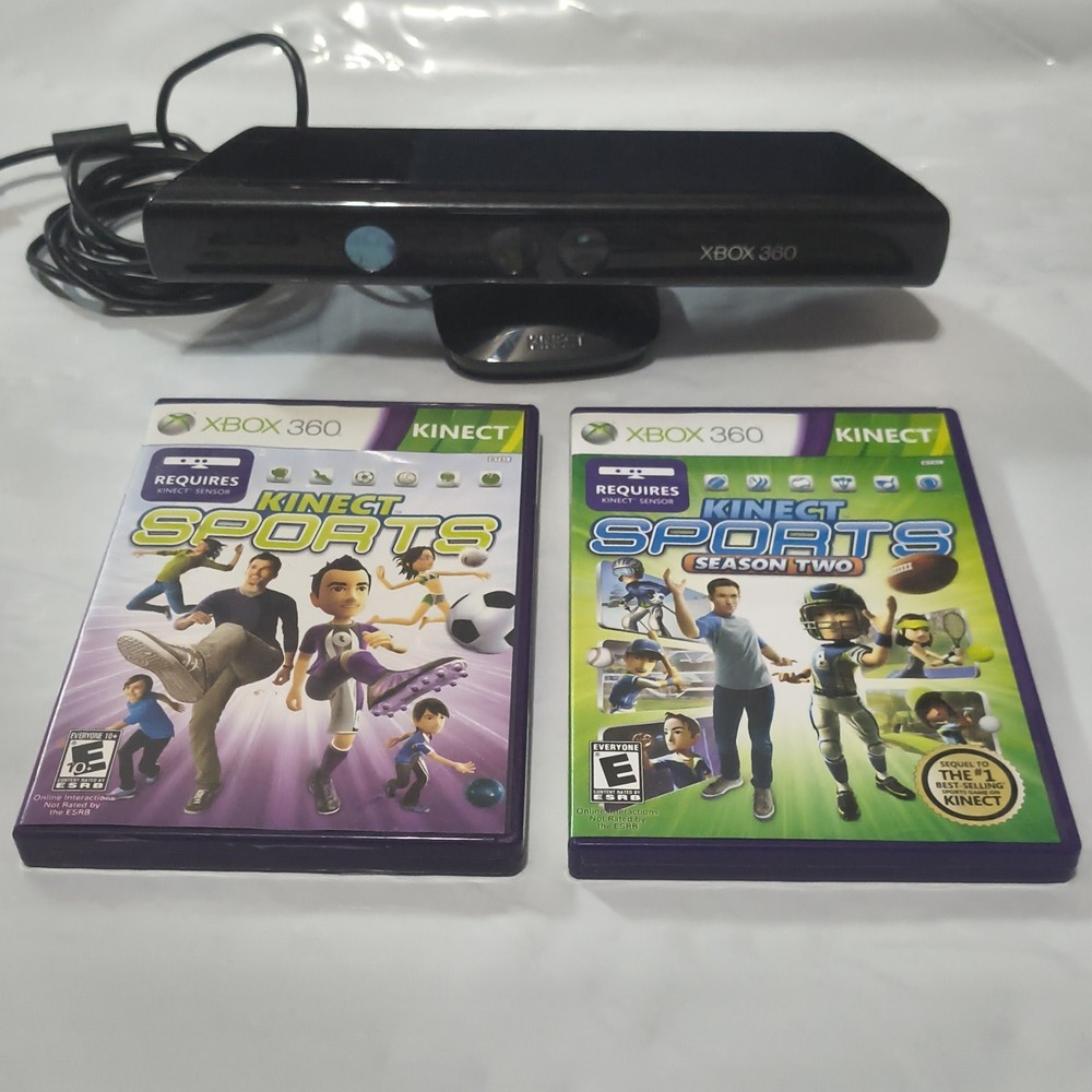 Xbox 360 Kinect Sensor Bar + 2 Games Bundle-Kinect Sports 1 & 2-Tested