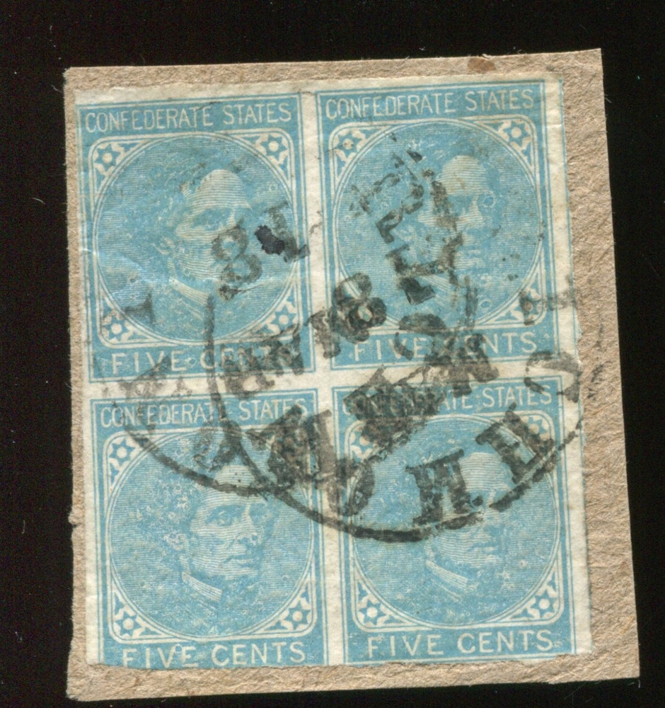 CSA Confederate States 7 Used Block with 'POP-EYE" Variety BY2504