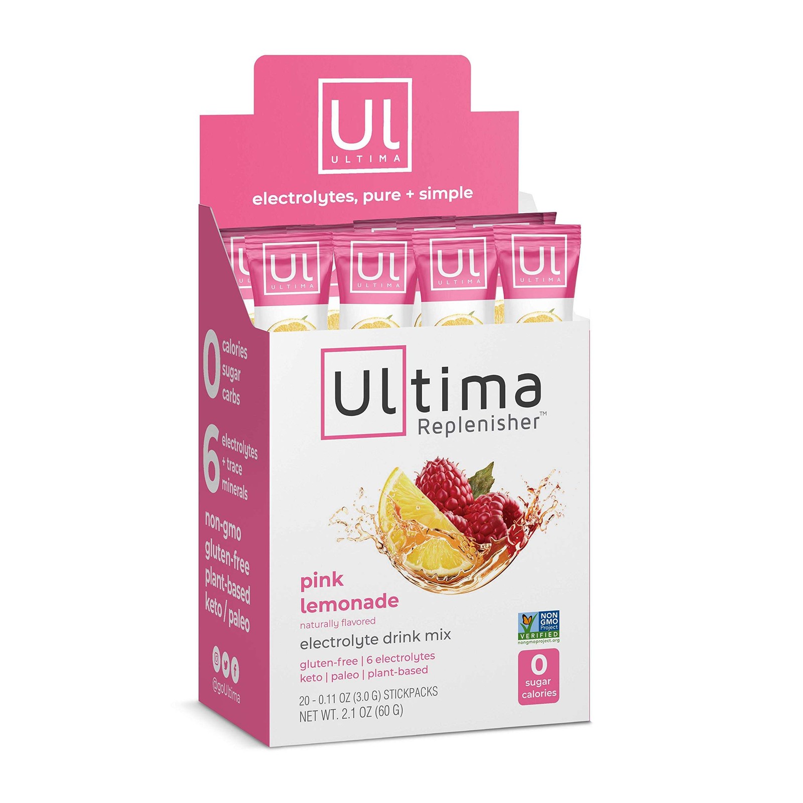 10/26 Ultima Replenisher Electrolyte Hydration Drink Mix, Pink Lemonade, 20 Serv