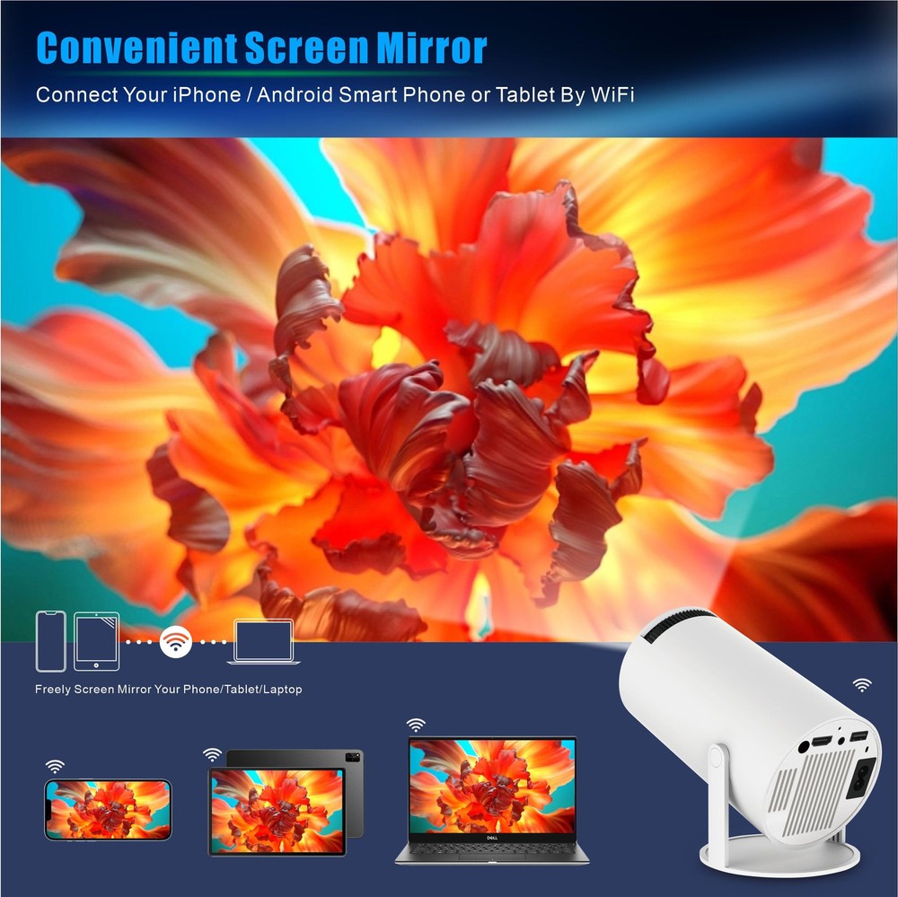 Smart Mini Projector - 4K with WiFi 6 & Bluetooth 5, Portable Android 11, Aut...