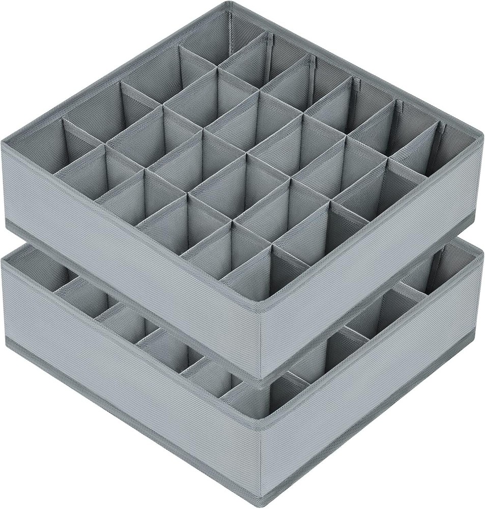 Joyoldelf 2 Pack 24-Cell Sock Drawer Organizer, Grey