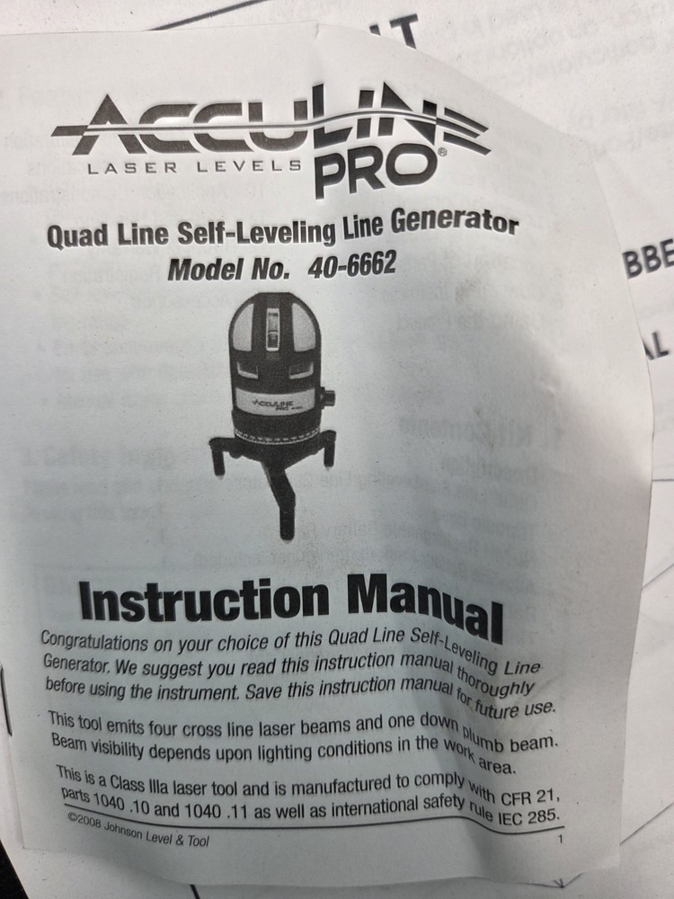AccuLine Pro. Quad Line Self Leveling Line Generator Model40-6662