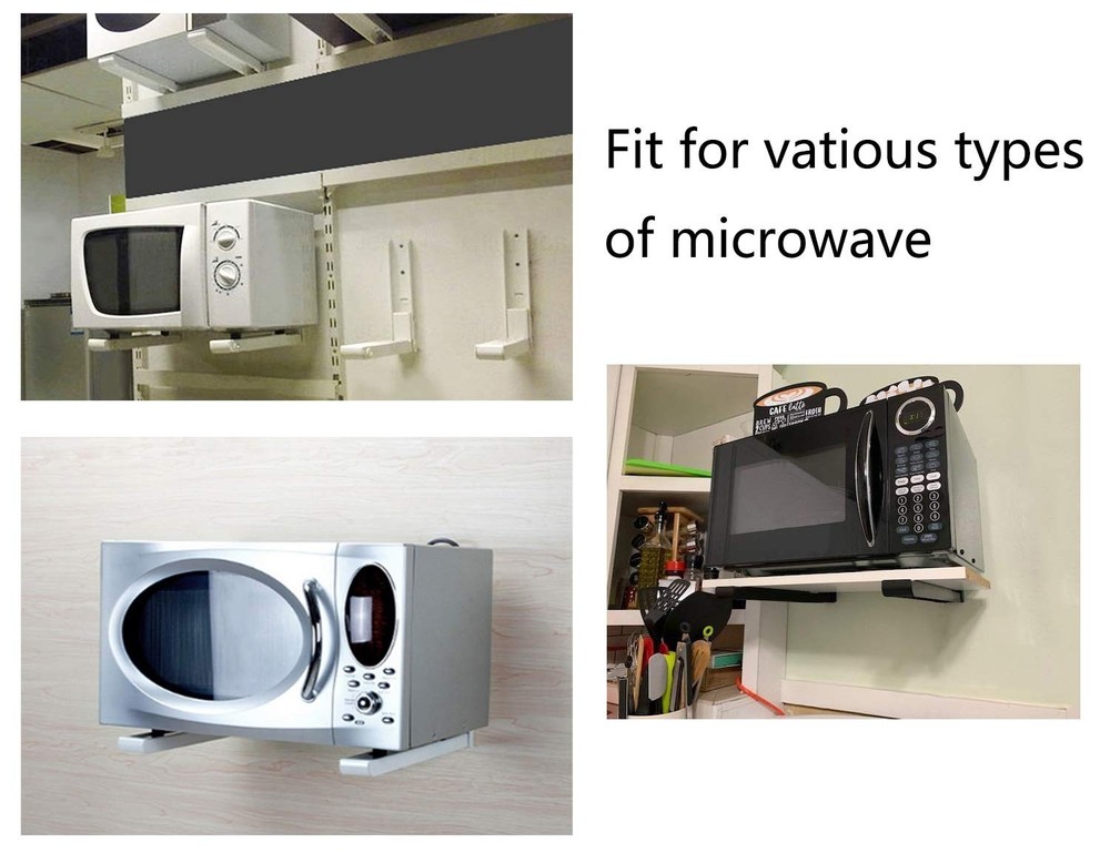 1 Pair Black Universal Microwave Shelf Bracket, Wall Mount, Extend, Foldable