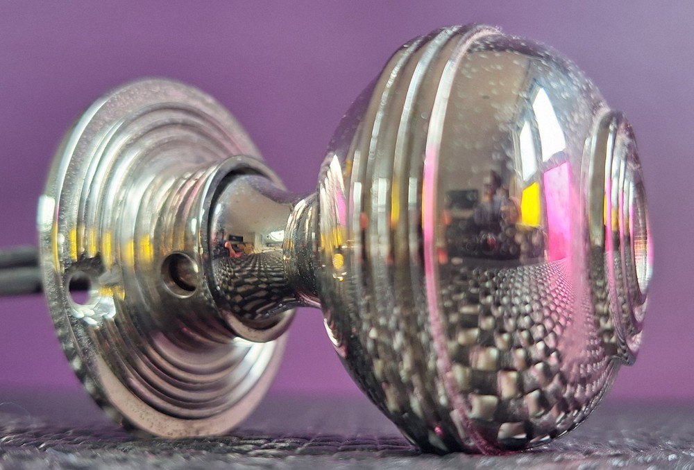 2 x Solid 1940's Art Deco Style Reproduction Chromed Brass Door Knobs 0.9kg