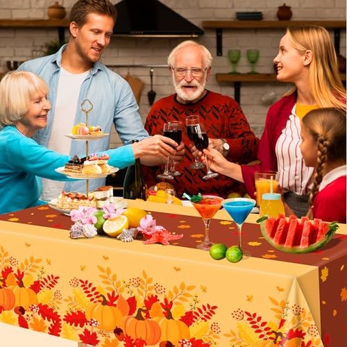 OHOME Fall Decorations for Home - Plastic Fall Tablecloth for Orange