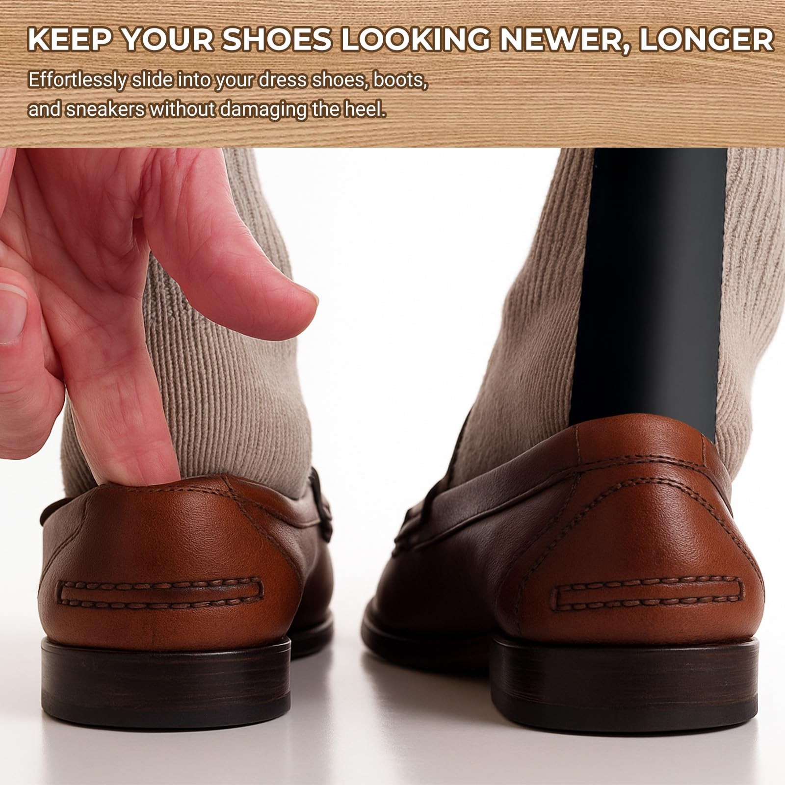 Amroicus Metal Shoe Horn Long Handle 16.5" & 7.5", 2 Pack S,L, Black