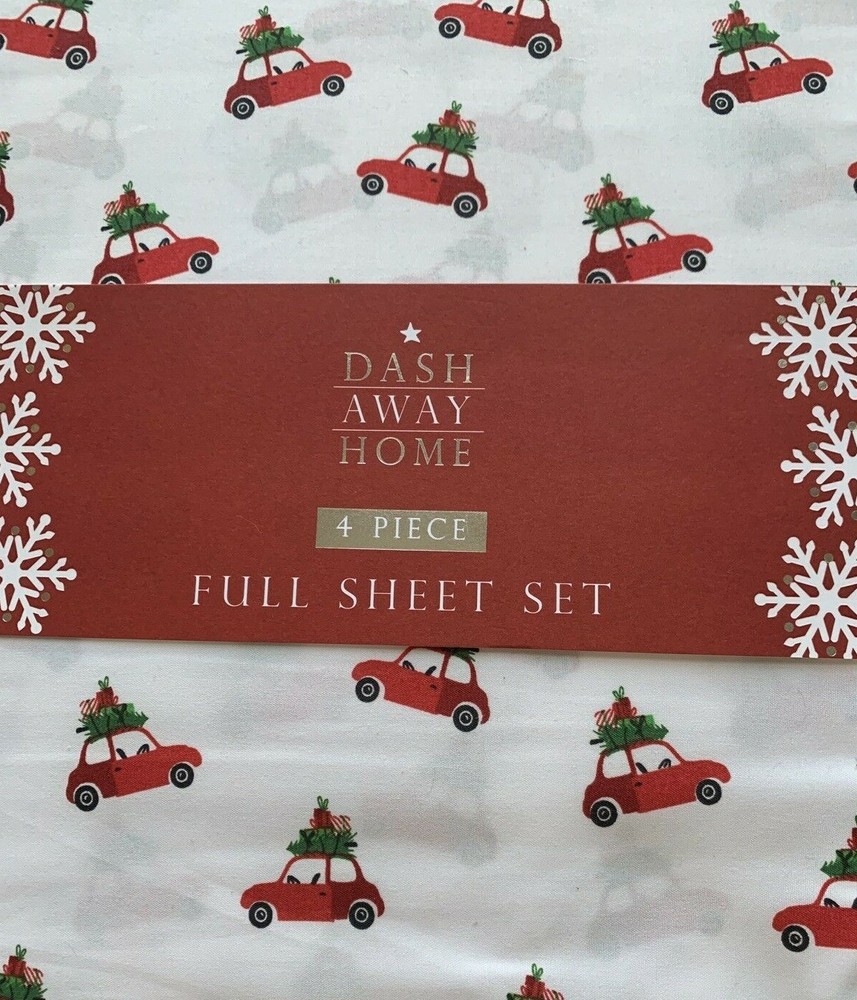 Dash Away Home Christmas Holiday 4PC Full Sheet Set Polyester Multicolor NEW
