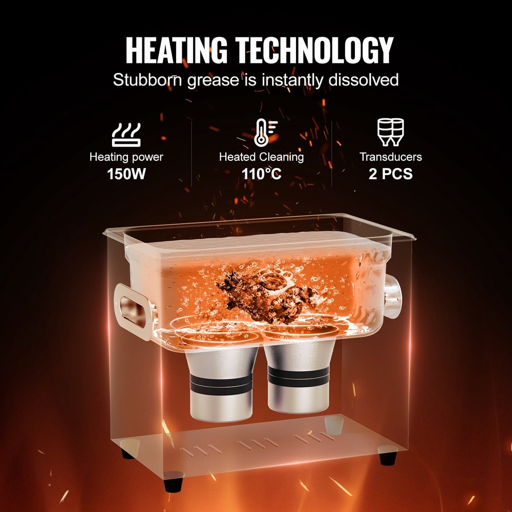 3L Digital Ultrasonic Cleaning Device W/ Heating Function & Timer Including