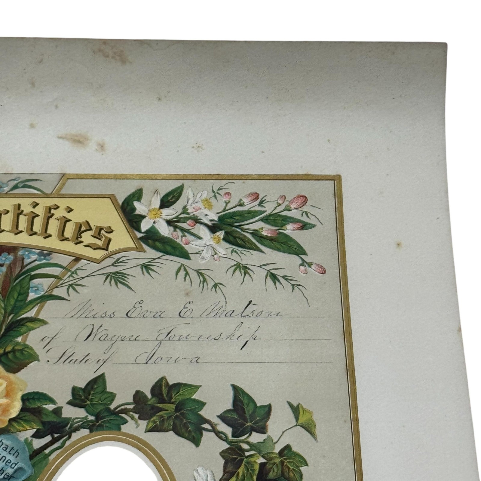 Antique 1882 Crider & Brother Holy Matrimony Marriage Wedding Certificate 15x20