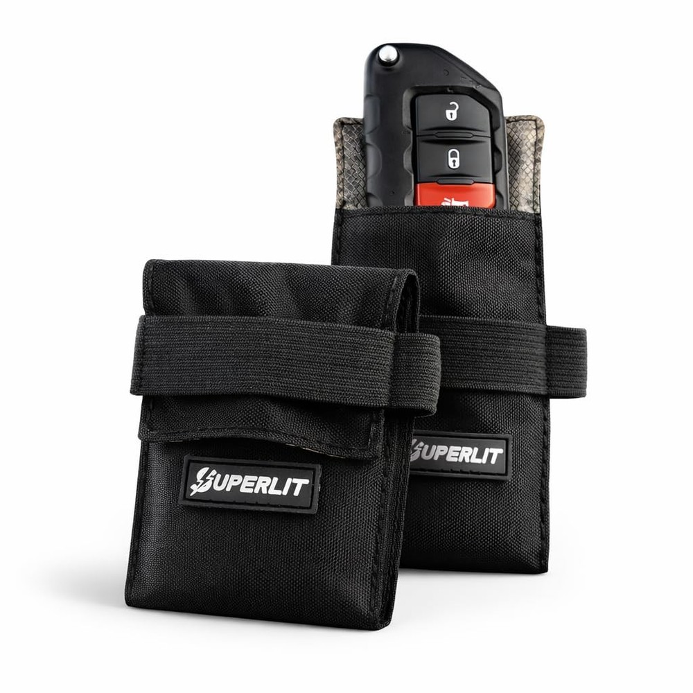 SUPERLIT Faraday Pouch for Key Fob, (2-pcs) Antitheft Car 2-Pcs, Black