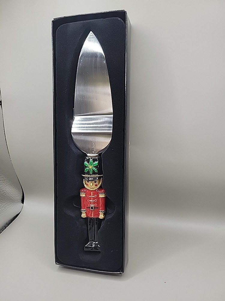 2 Saints Cake Knife Enameled Nutcracker Christmas Elegant Designed Handle 10'' R