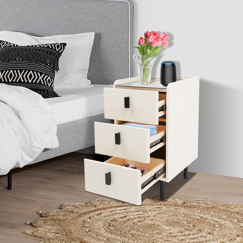 3 Drawers Smart Bedside Table Small Nightstand Bedside Table w/Light & Wireless