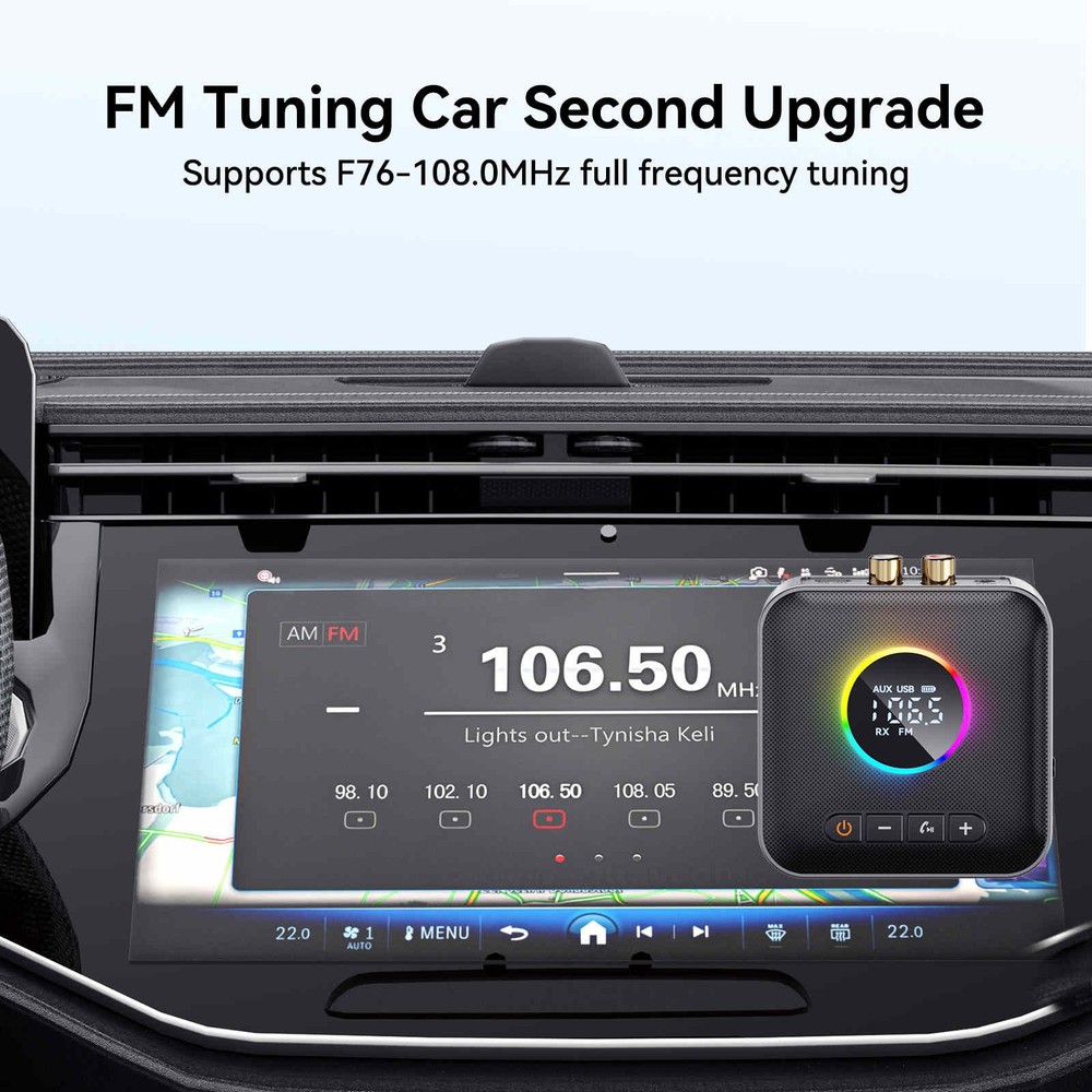 LED Display 3in1 Bluetooth 5.4 FM Transmitter Receiver Audio Adapter 3.5mm AUX