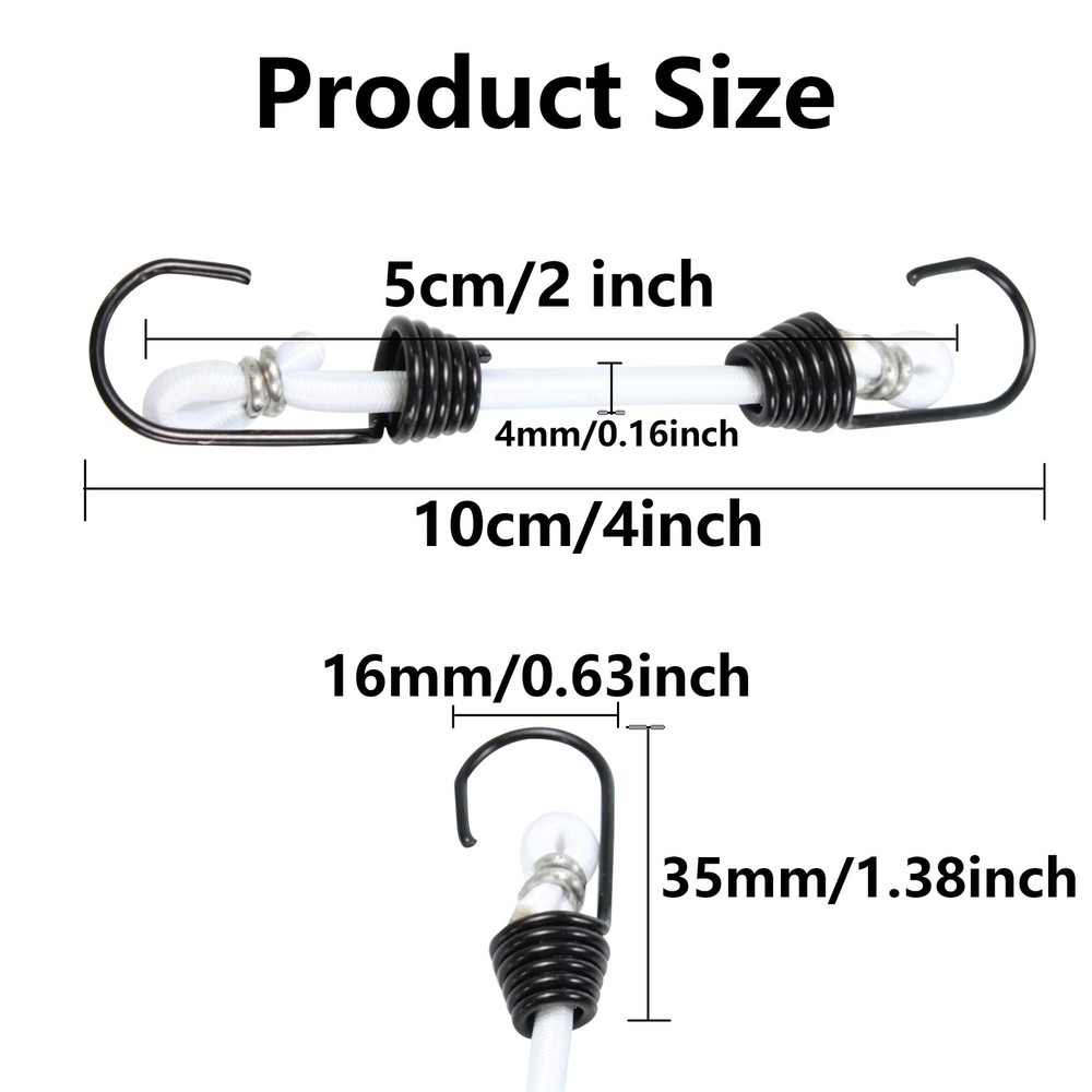 10PCS 2 Inch Mini Bungee Cords with Hooks
