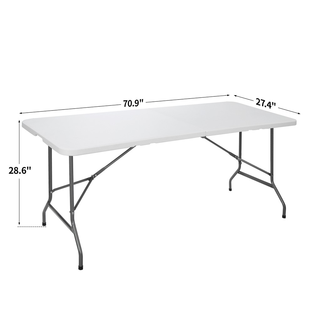 6' Plastic Table Fold-in-Half Picnic Utility Table w/ Handle Multipurpose White