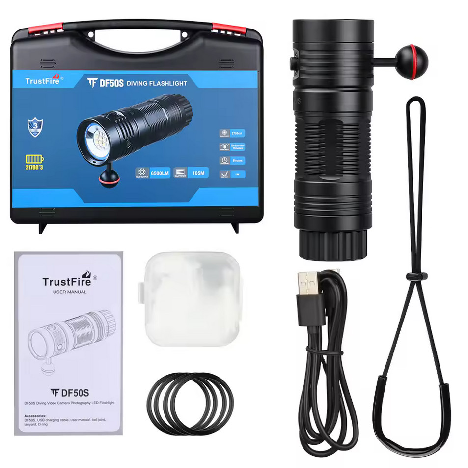 Trustfire DF50S 6500LM TypeC Charging Diving Light Scuba Flashlight 3 Modes R
