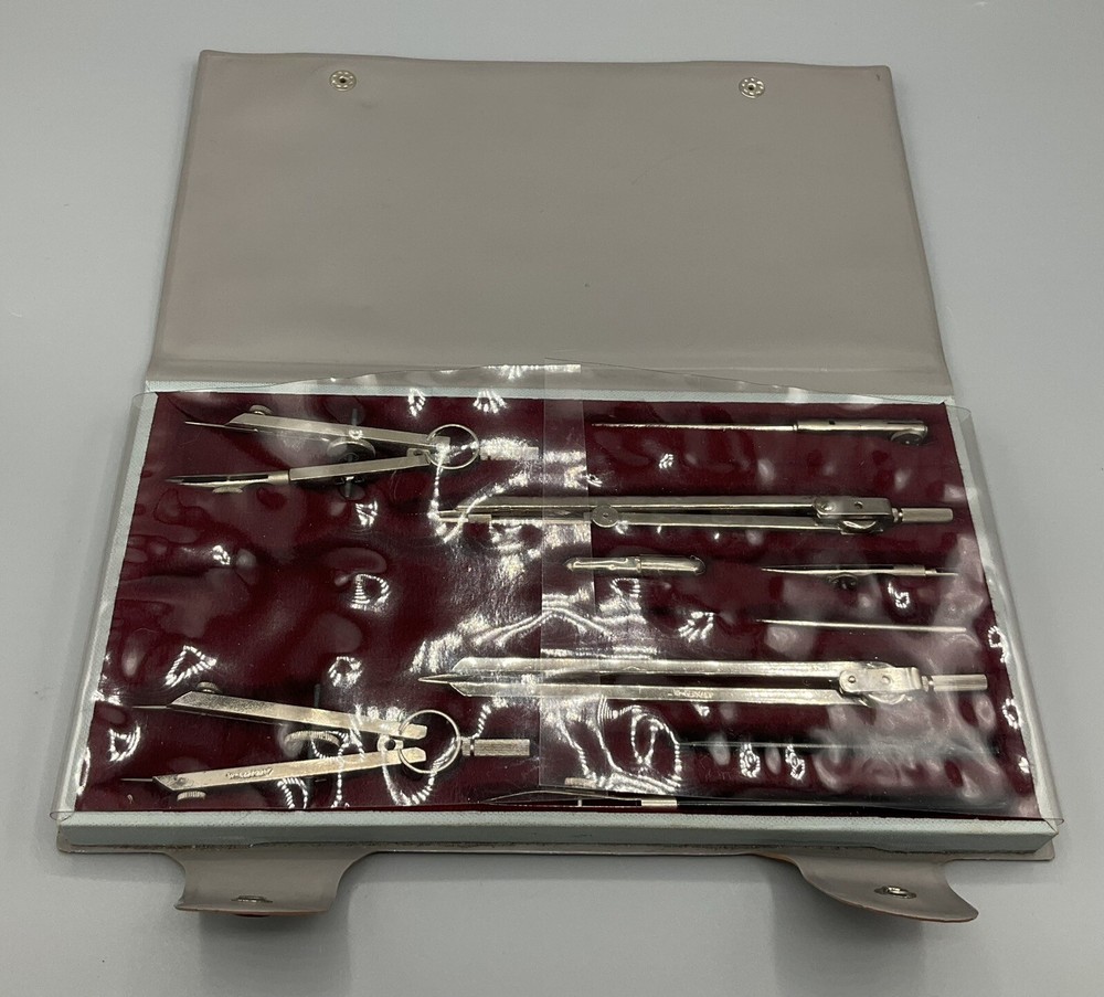 Vintage Tacro Drafting Engineering Compass Set 2130 West Germany ALMOST COMPLETE