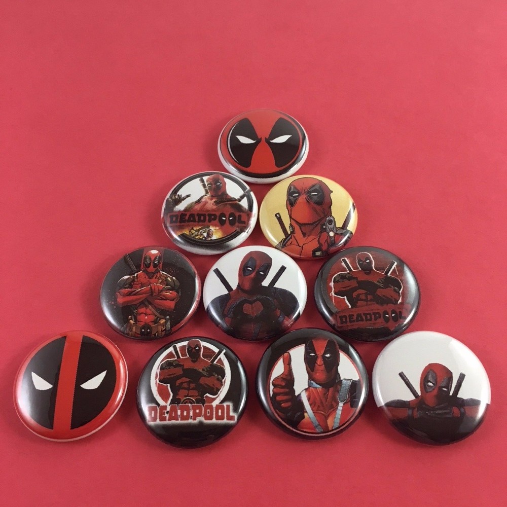 Deadpool 1" Button Pin Set Comic Superhero Hero Action Comedy Violence Dark