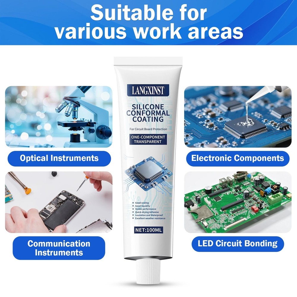 100ml Conformal Coating for Electronics, Silicone Adhesive 1 pack, Clear