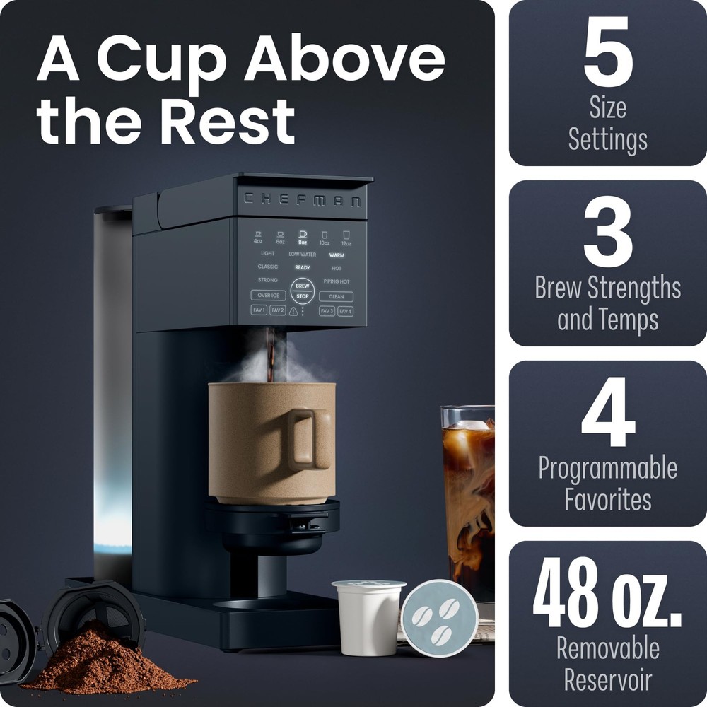 Caffeinator Single Serve Coffee Maker, Brew Kcups & Grounds, Drip Coffee Mach...