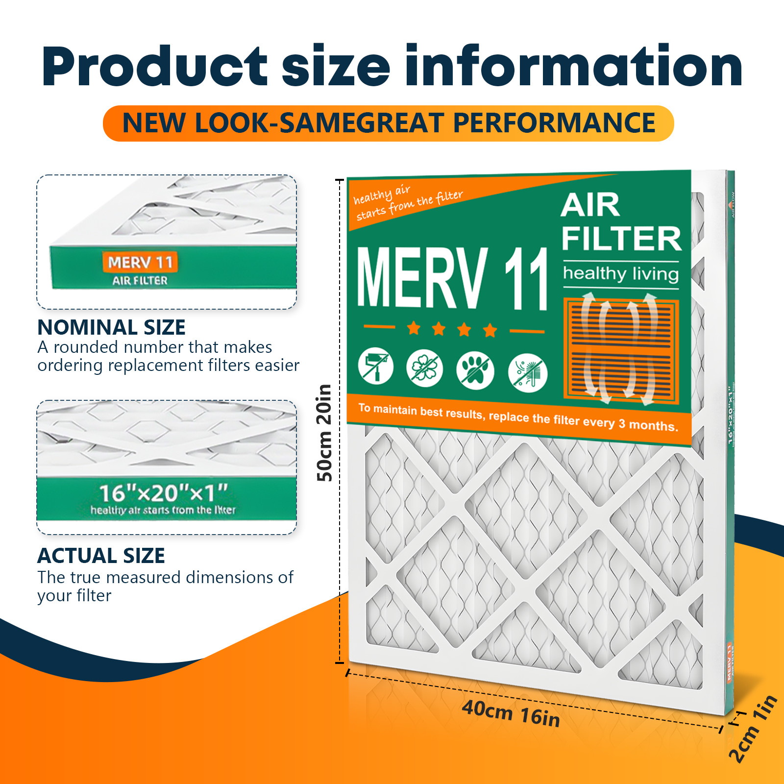 16x20x1 Pleated Air Filters, Replacement for HVAC AC Furnace (MERV 11)
