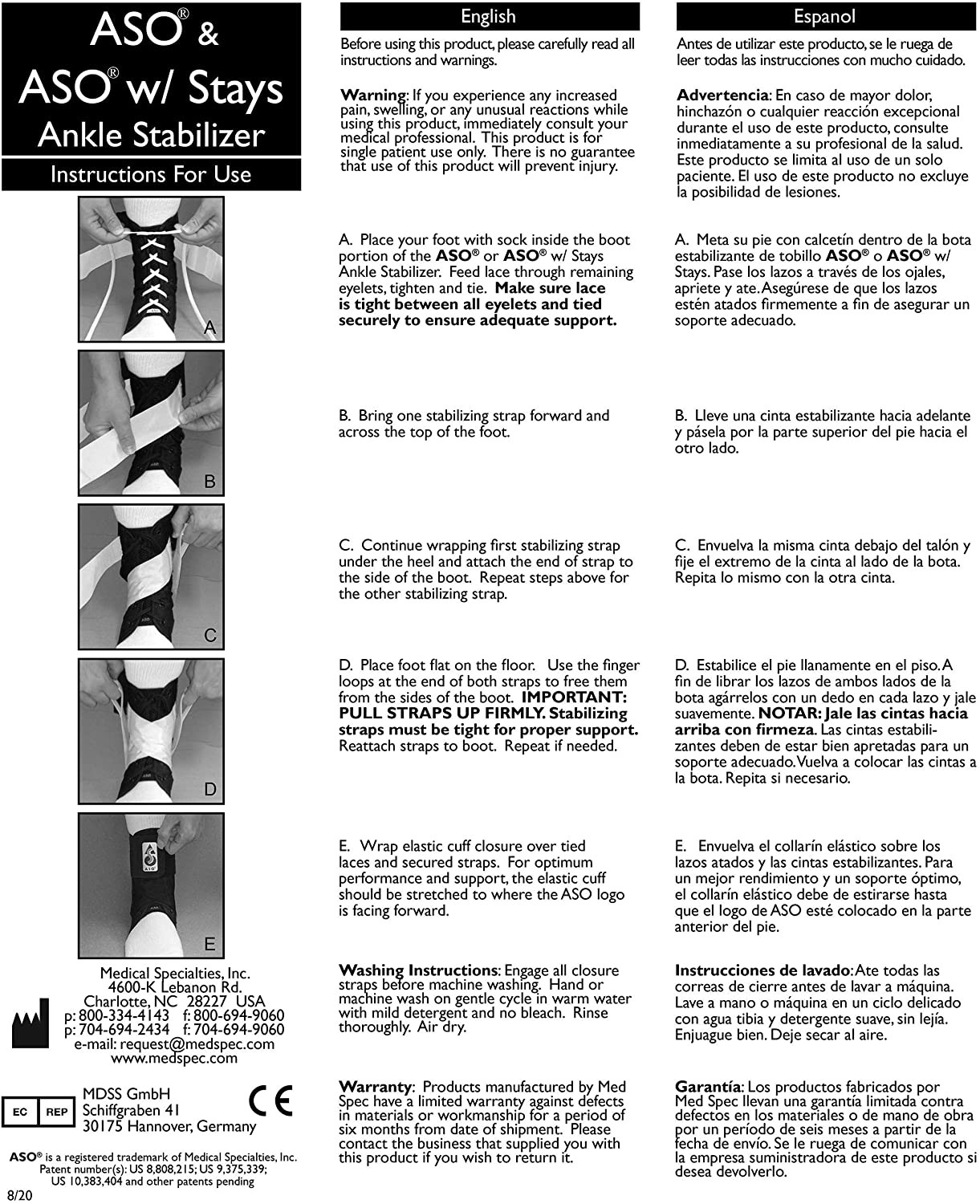 US Stock Med Spec ASO Ankle Stabilizer Black Size Small Mdeium Large Brand new