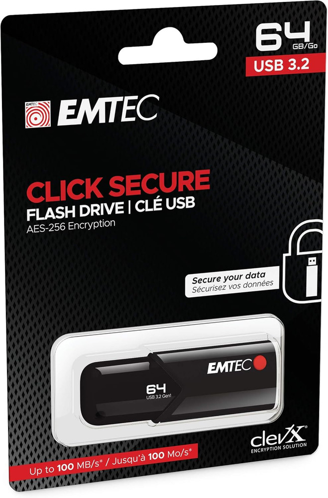 Click Secure B120 USB 3.2 Flash Drive 64 GB - Encryption Software AES 256 - Read