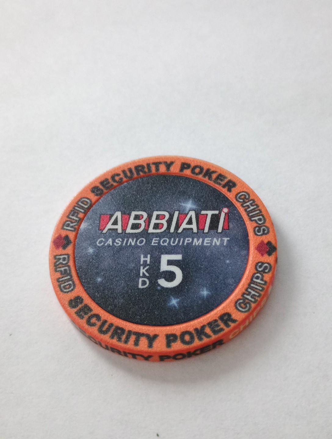 ABBIATI CASINO EQUIPMENT CHIP COMPANY SET OF 5 CHIPS GREAT FOR COLLECTION NEW!