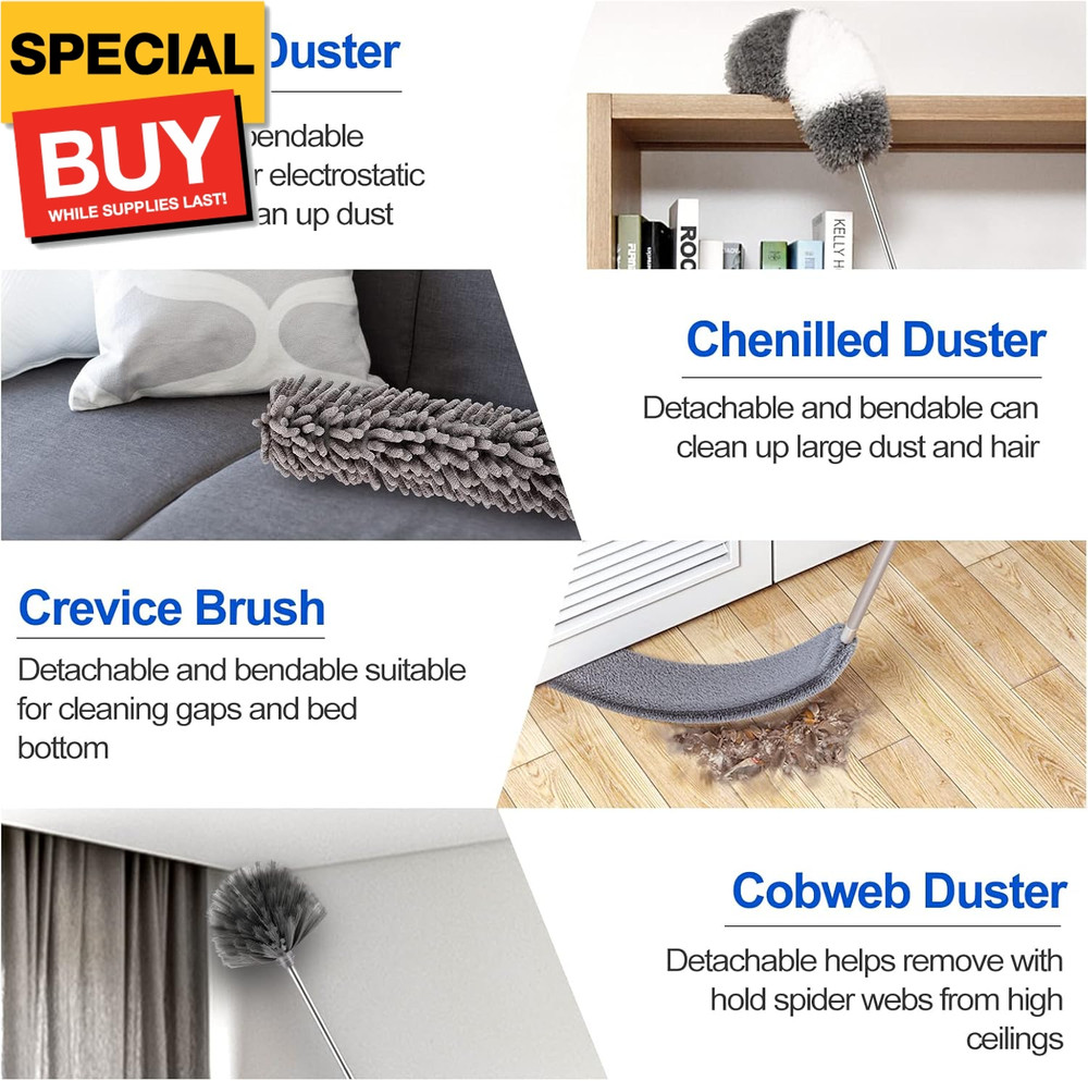 Microfiber Duster Kit (11PCS) - Washable Dusters with Extension Pole (30 to 100