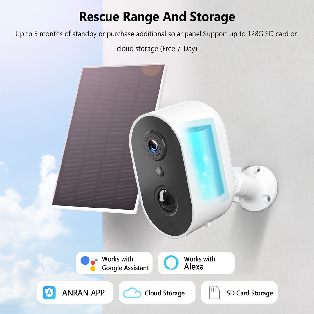 ANRAN Solar Battery Security Camera Wireless Outdoor 3MP WiFi Camera PIR Sensor
