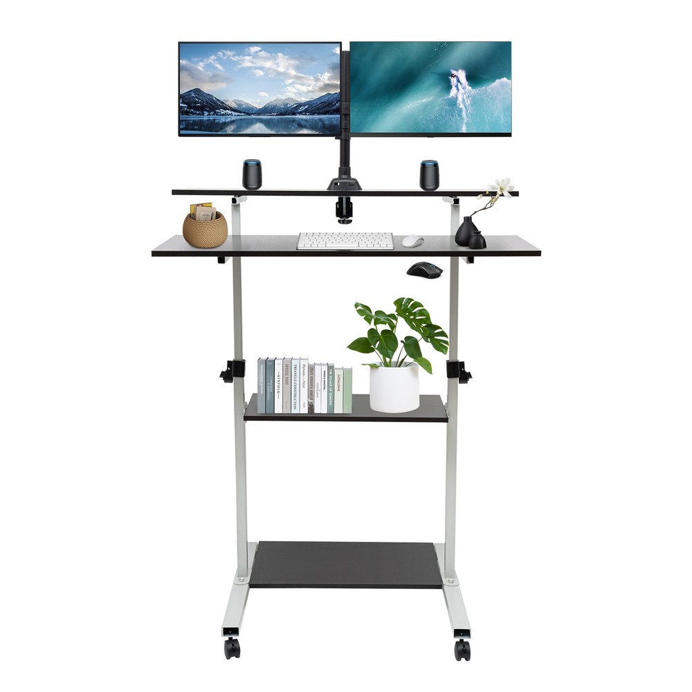Mobile Standing Desk Adjustable Height Computer Rolling Laptop Cart Work Table