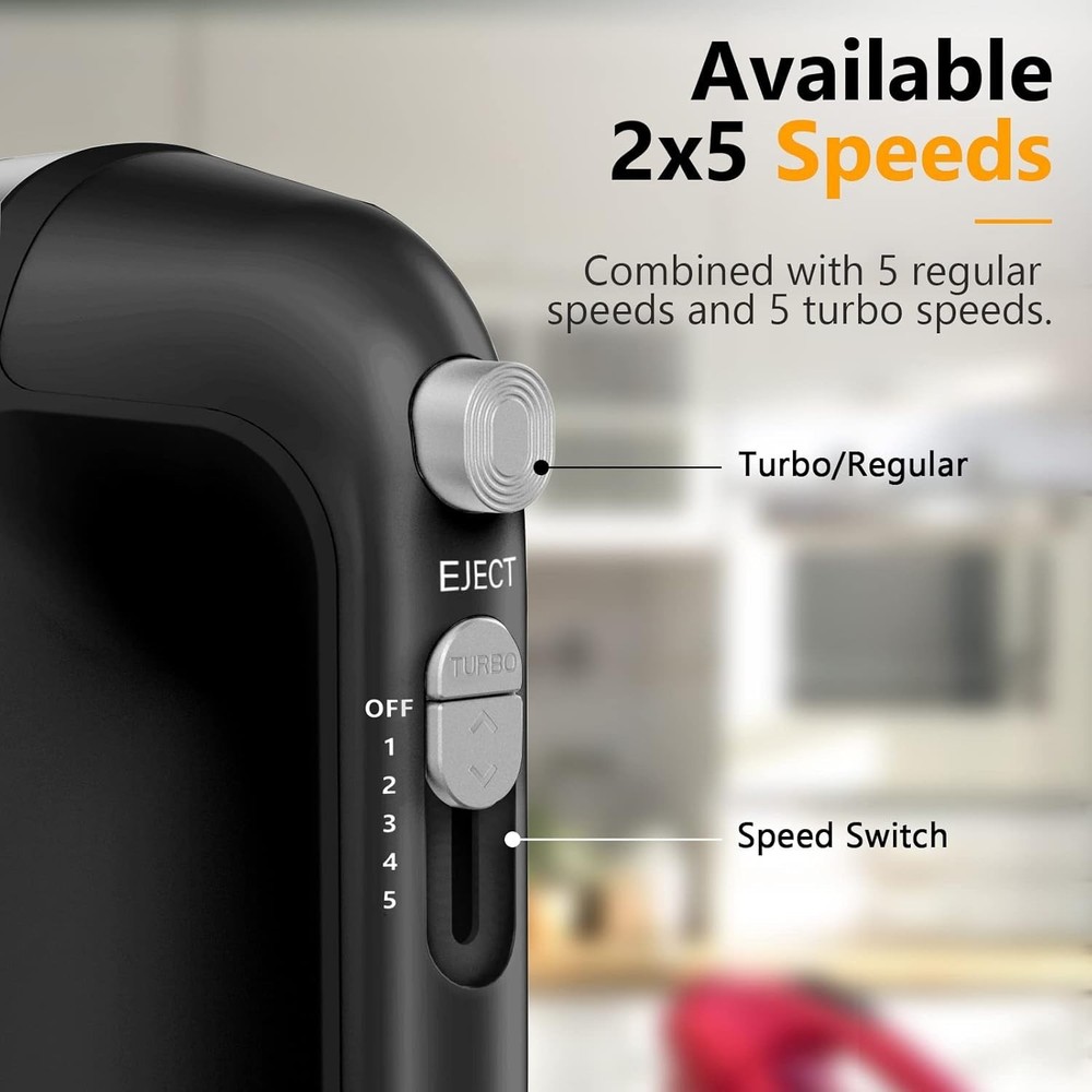 Compact Stainless Steel Hand Mixer - 5 Speeds, Eject Button & Storage Case