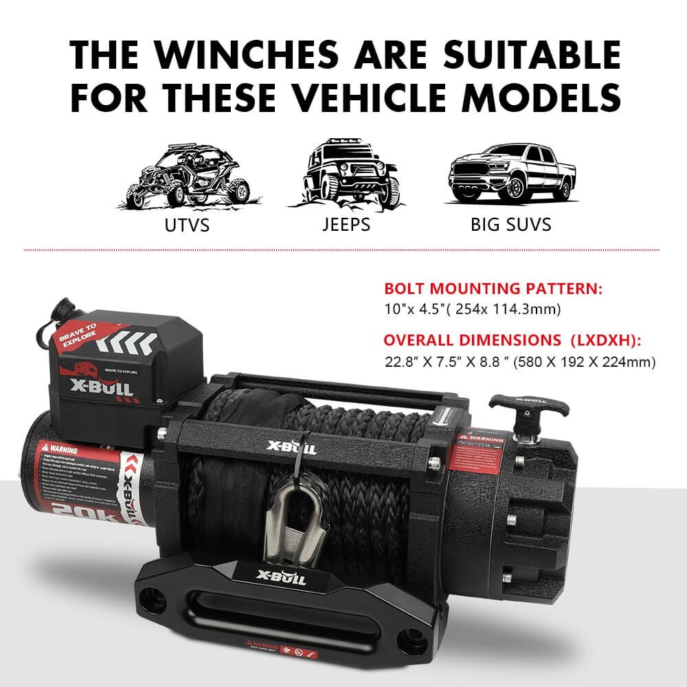 X-BULL 20000LBS Winch 20K Winch Synthetic Rope Truck Trailer Winch 12V 4WD Car