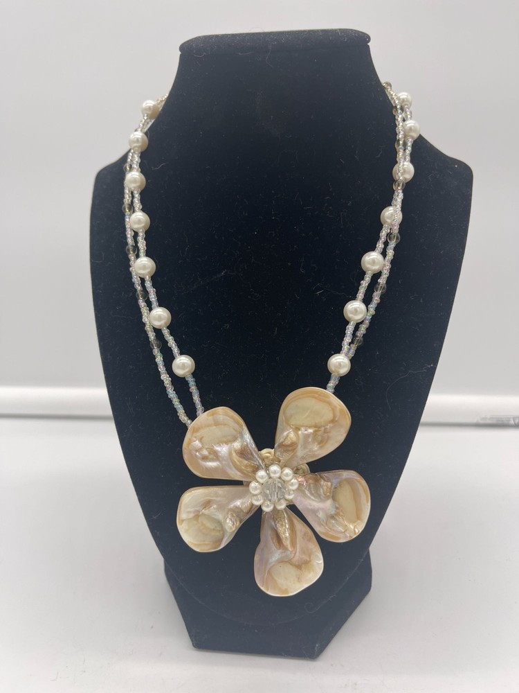 Vintage Multi Strand Pearl Shell Statement Necklace
