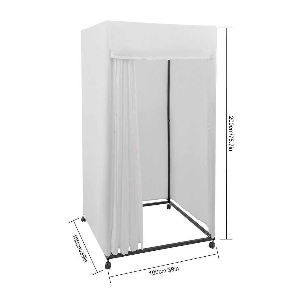 4-Wheels Portable Rectangular Dressing Room Freestanding Fitting Room Movable