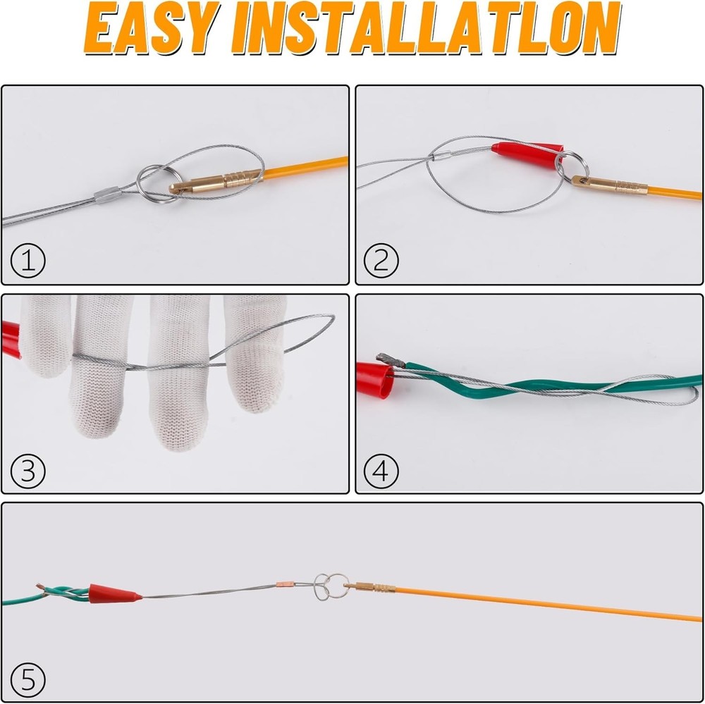 33FT Fiberglass Running Electrical Wire Cable Glow Rods Wire Pulling Tools Fi...