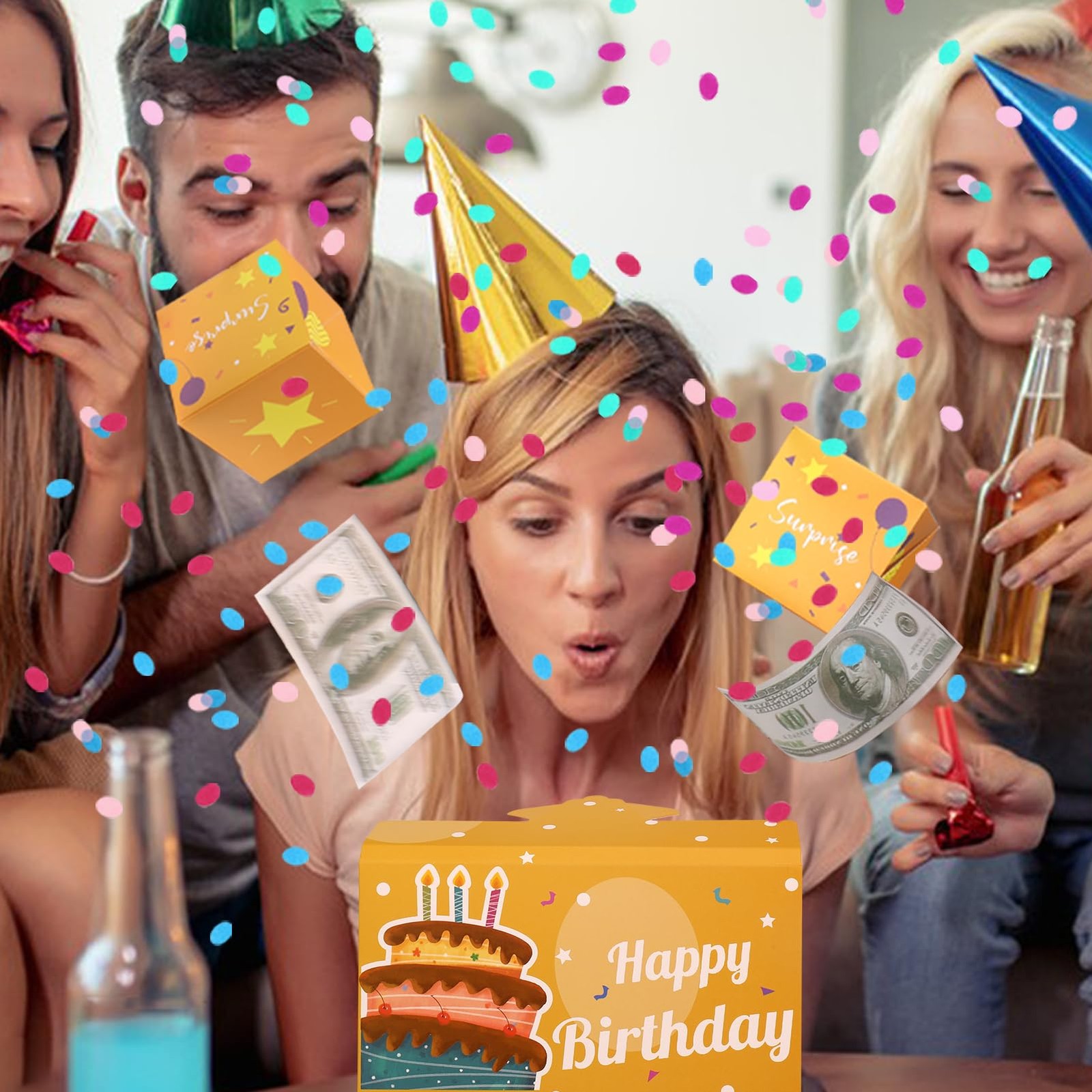 Pop Up Birthday Card, Confetti, Surprise Gift Box, Money, Cash, Explosion, Box