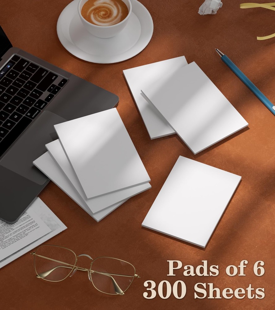 Notepads 4x6 - Blank Memo Pads - 50 Sheets per Notepad - 4x6, White- 6 Pack