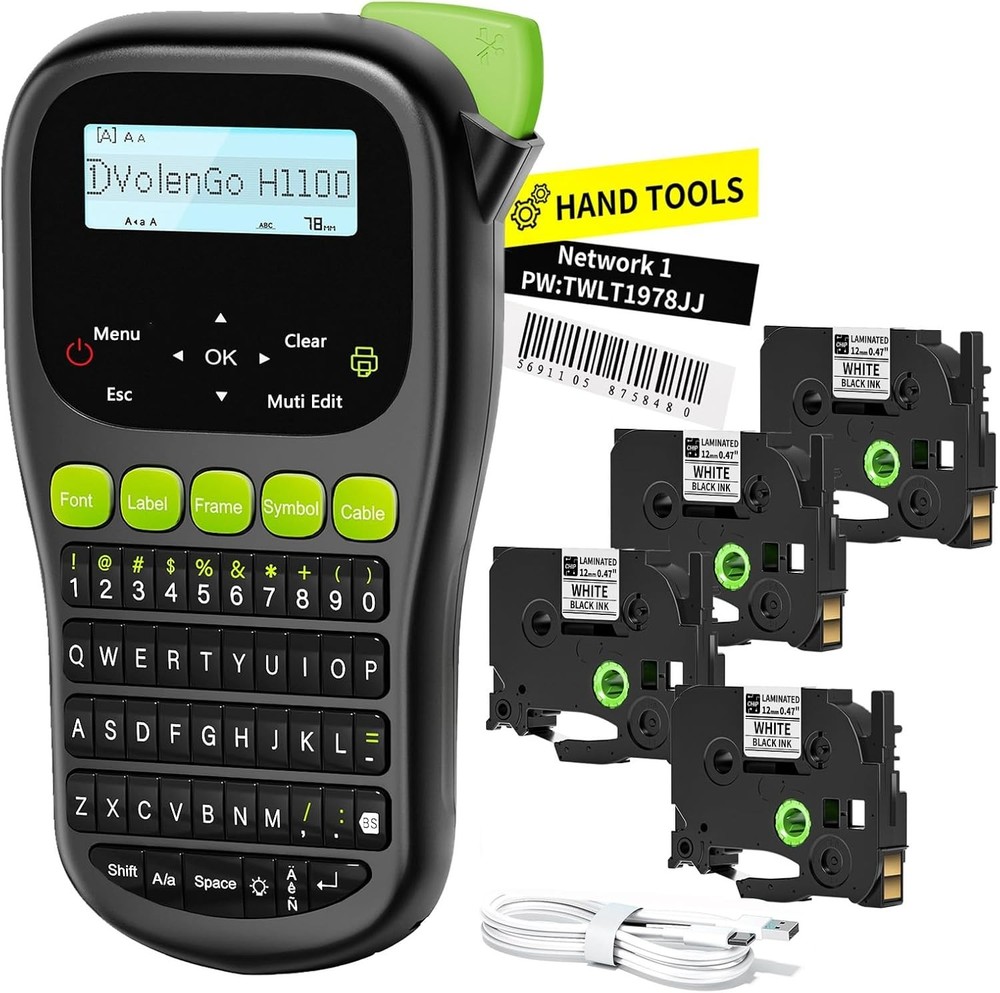 Versatile H1100 Label Maker - Lightweight with 4 Tapes & Multiple Label Sizes