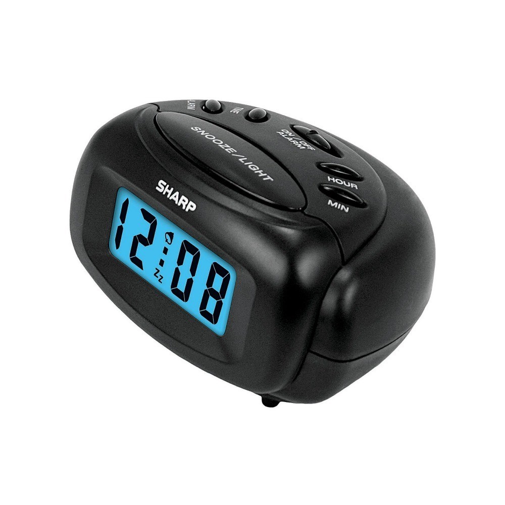 Digital Alarm Clock with LCD Display Battery Powered Compact Travel Clock Black