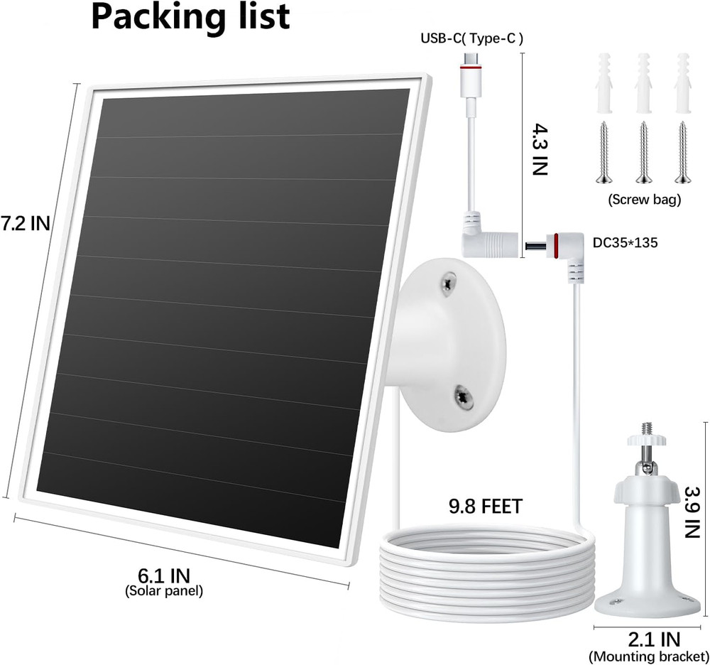 6W Solar Panel for Ring Camera, Solar Charger Compatible with Ring Spotlight/Sti