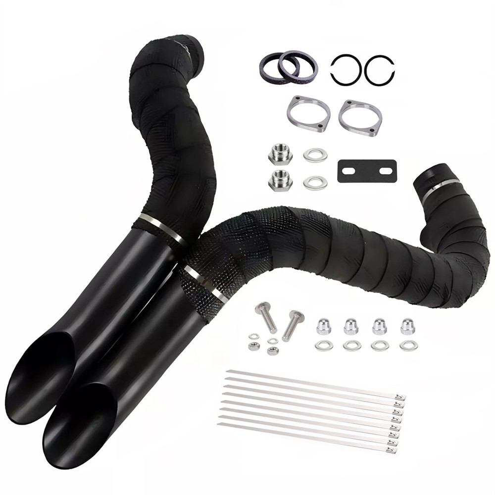 2" O.D LAF Exhaust Pipes w/ Flange Kits for Harley Sportster Dyna Black