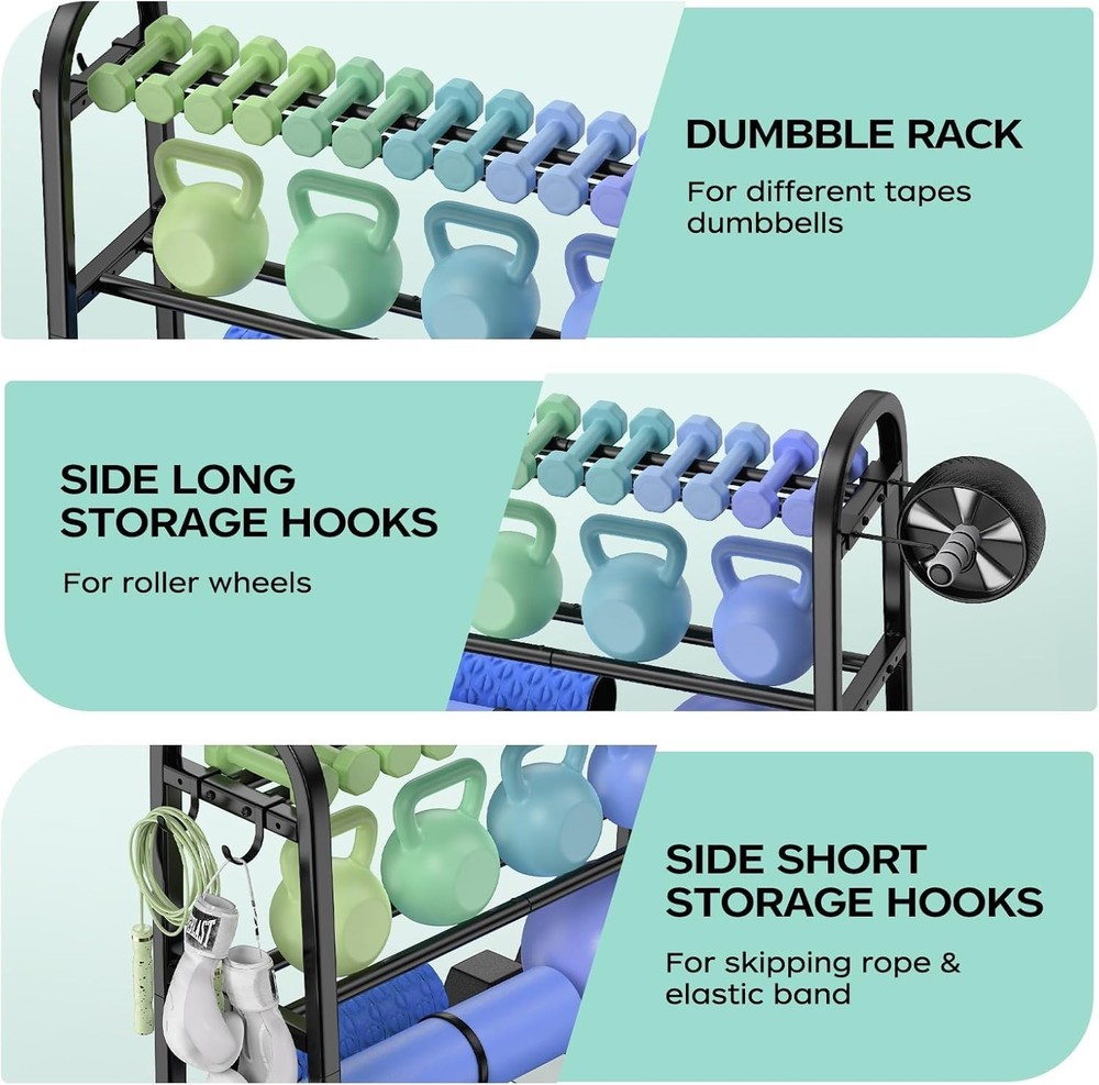 3 Tier Dumbble Rack 360LB Capacity Adjustable Dumbbell Storage Rack Space-Saving