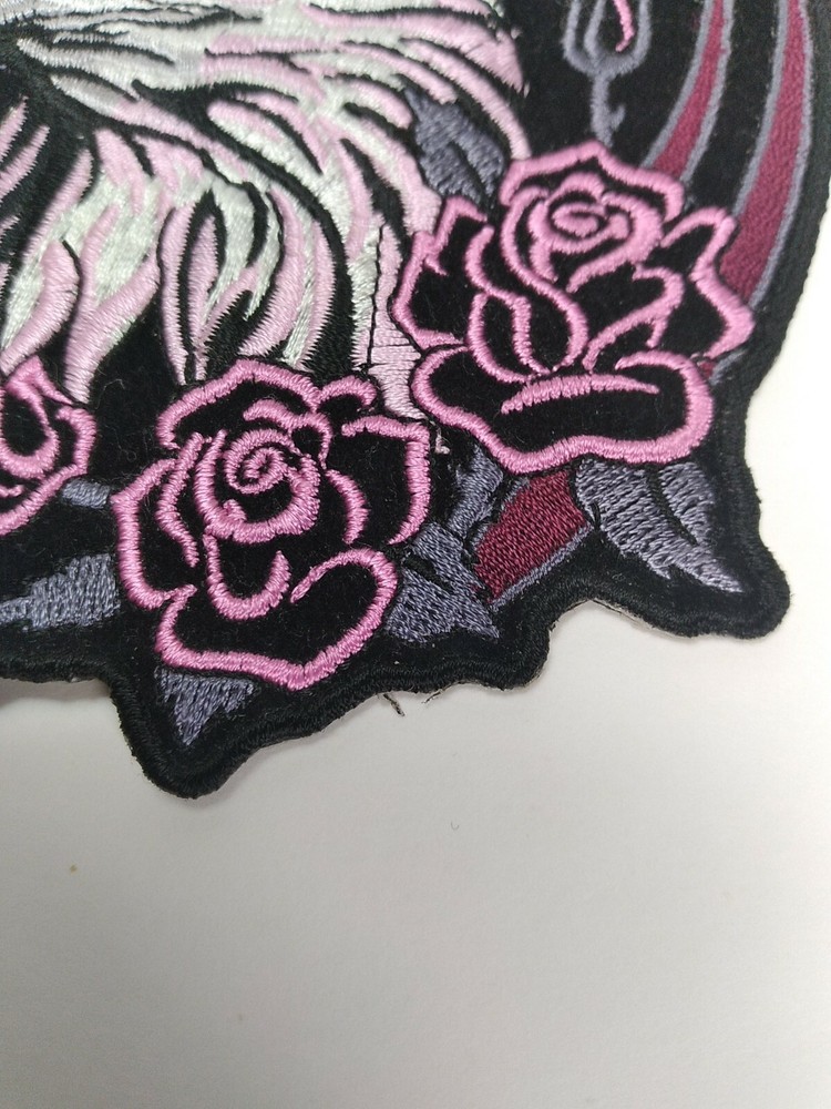 LADIES GLITTER EAGLE PINK ROSES EMBROIDERED Iron On PATCH