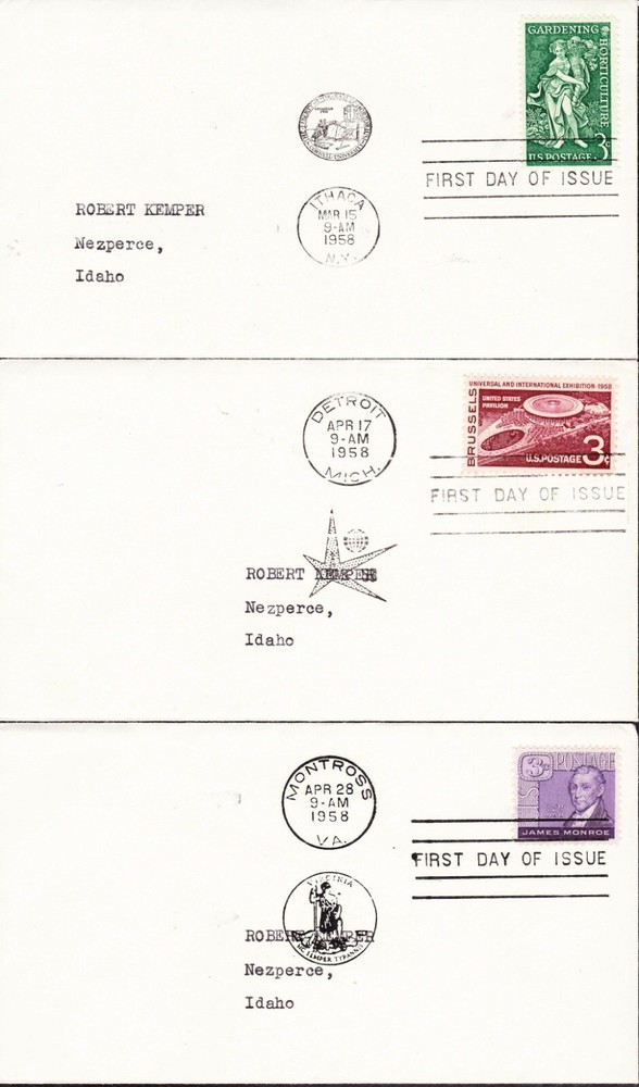 U.S. FDCs; 17 Different, issued 7/57 thru 6/58 - Sc. #C49 & #E21